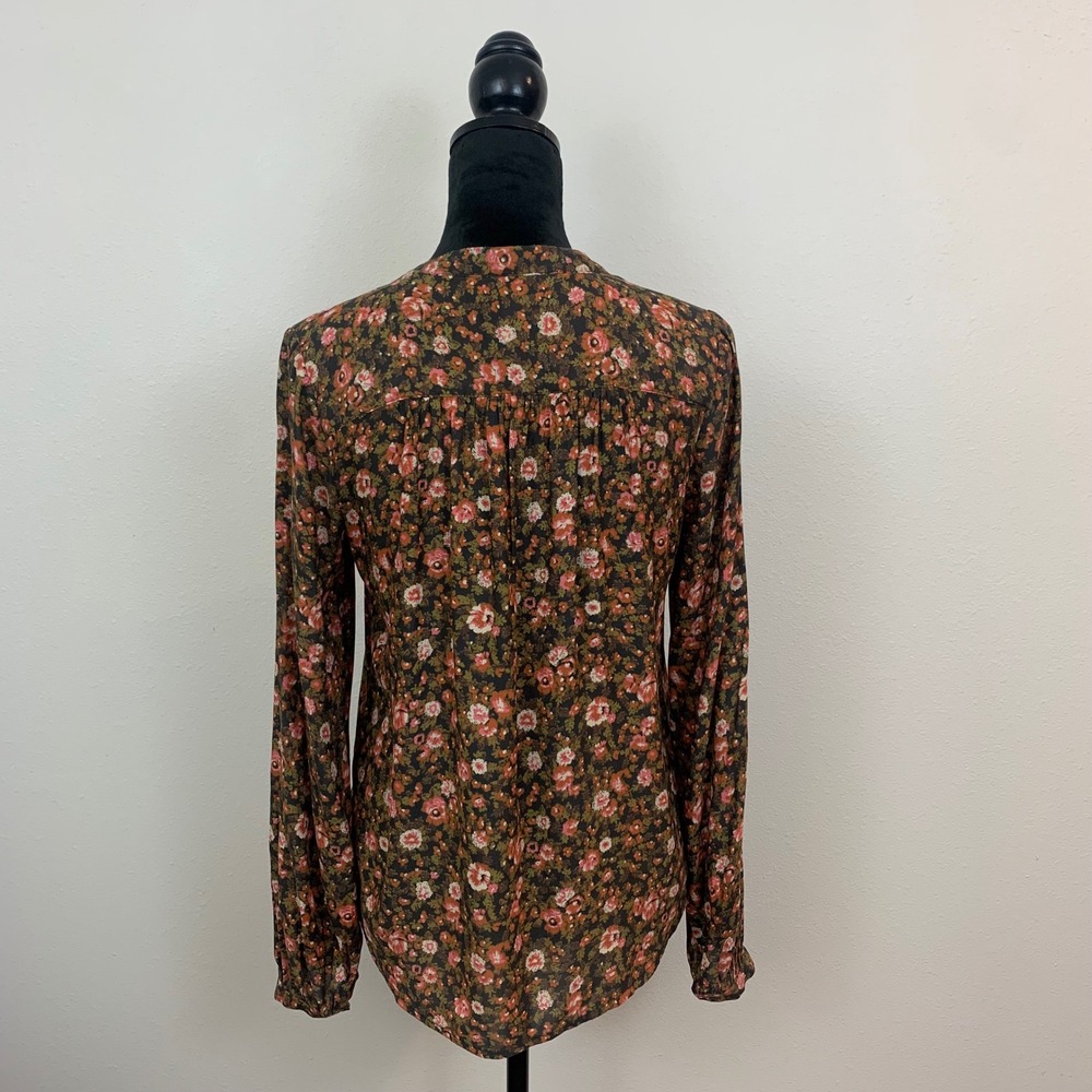 Treasure & Bond Womens XS Floral‎ V-Neck Long Sleeve Blouse Brown Pink Boho Top - Picture 2 of 7